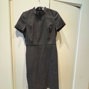 J. Crew Black and Gold Sheath Midi Dress with Mock Neck